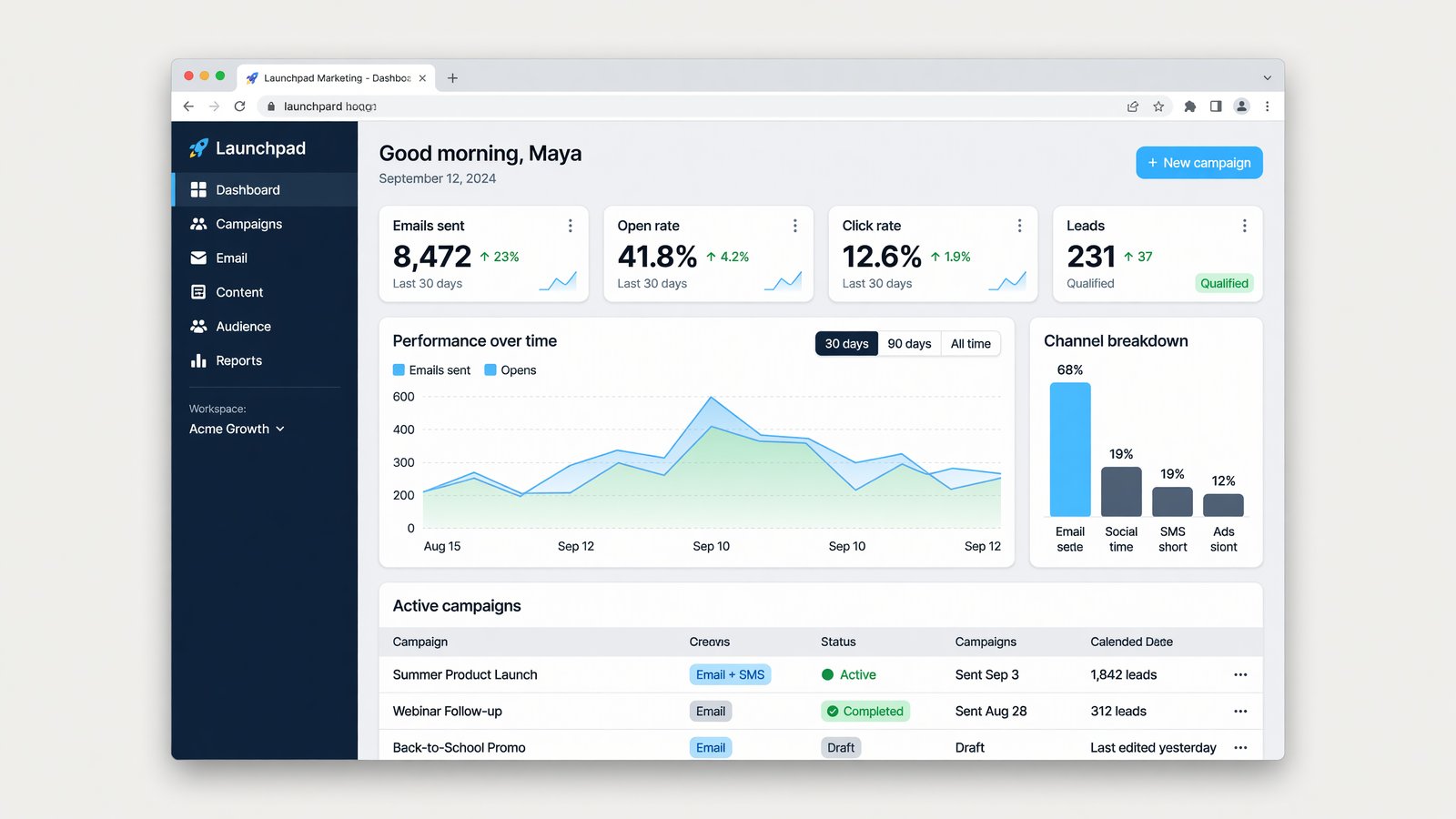 The Automated Marketing dashboard — email KPIs, performance and campaigns