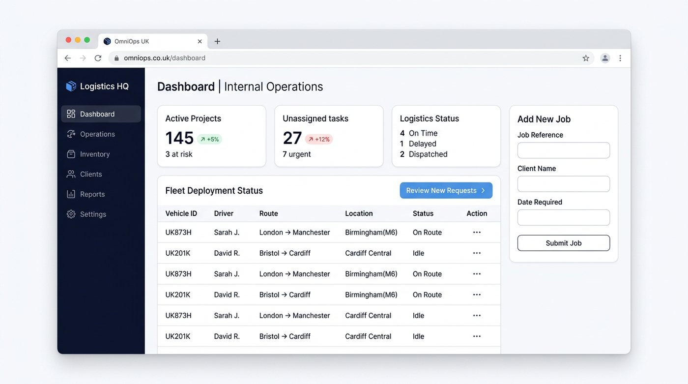 A bespoke internal operations dashboard built for a logistics business