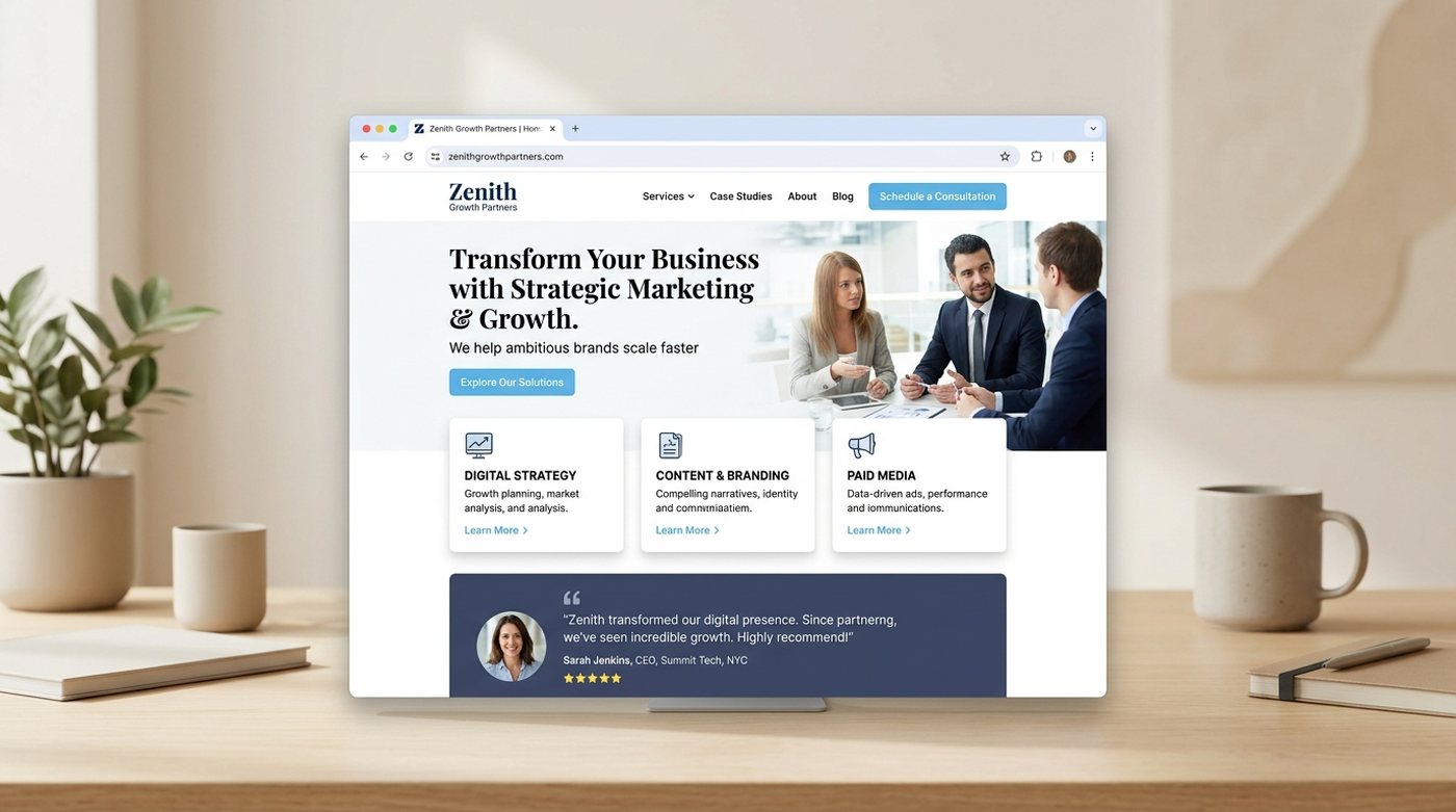 A polished small-business marketing website with services and testimonials